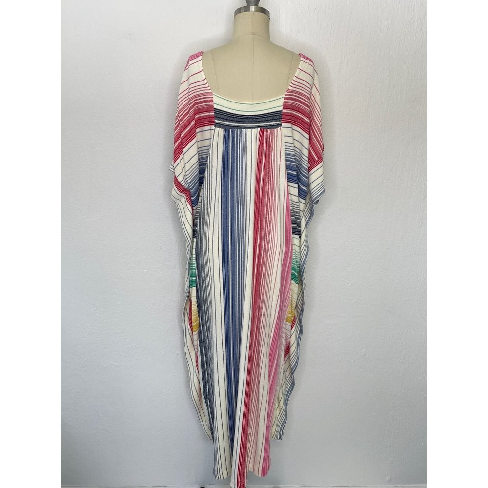 Vintage 70s 80s Rainbow MuuMuu Kaftan House Dress size M Medium Terry Cloth Boho - Picture 4 of 6